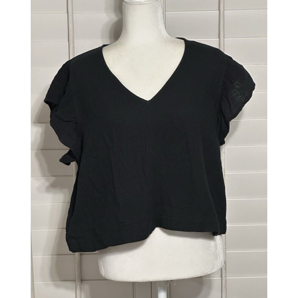 NWT Rails Size L Miley Black Ruffle Sleeve Gauze Blouse Top $158